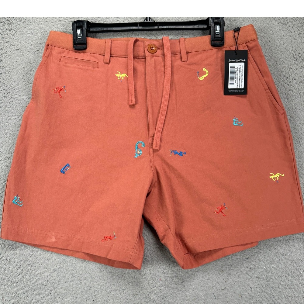 Random Golf Club Mens Chino Shorts Medium Orange Embroidered Drawstring Logo NEW